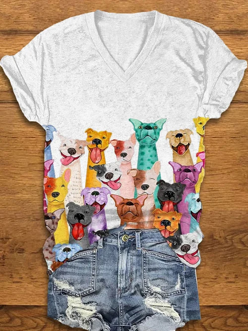 Colorful Dogs Print T-Shirt $27.95