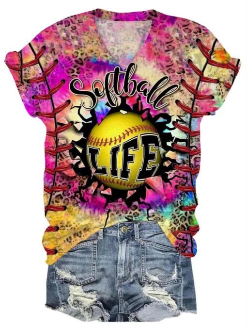 Softball Life Sport Leopard Tie Dye Shirt $27.95