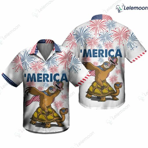 Turtle Sloth 4th Of July Hawaiian Shirt $36.95