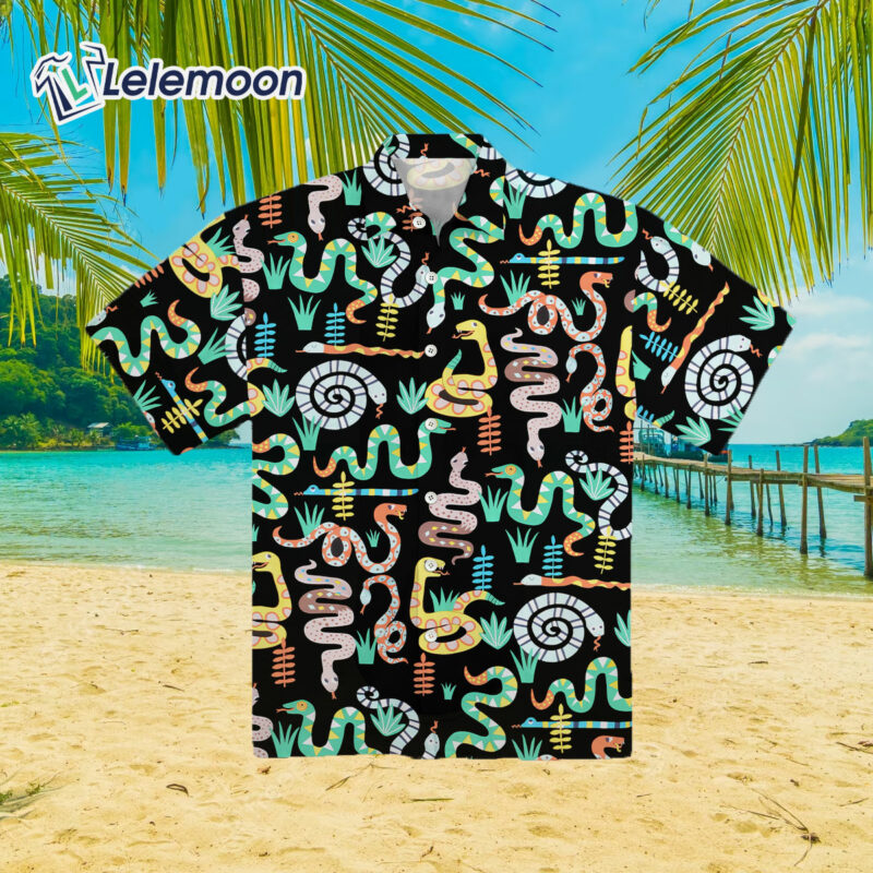 Snakes Pattern In Black Hawaiian Shirt Snakes Pattern In Black Hawaiian Shirt