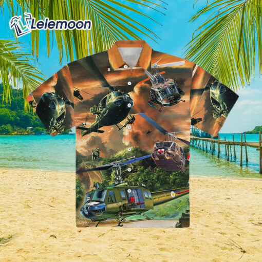 United States Army Huey Helicopter On The Sky Art All Over Hawaiian Shirt $36.95