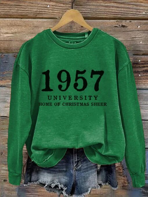 1957 University Home Of Christmas Cheer Printed Round Neck Long Sleeve Sweatshirt