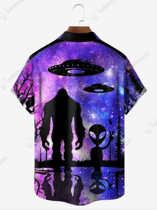 Bigfoot Alien Chest Pocket Short Sleeve Hawaiian Shirt $36.95