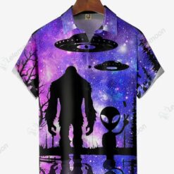 Bigfoot Alien Chest Pocket Short Sleeve Hawaiian Shirt