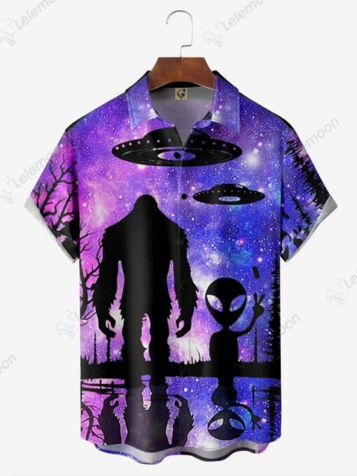 Bigfoot Alien Chest Pocket Short Sleeve Hawaiian Shirt