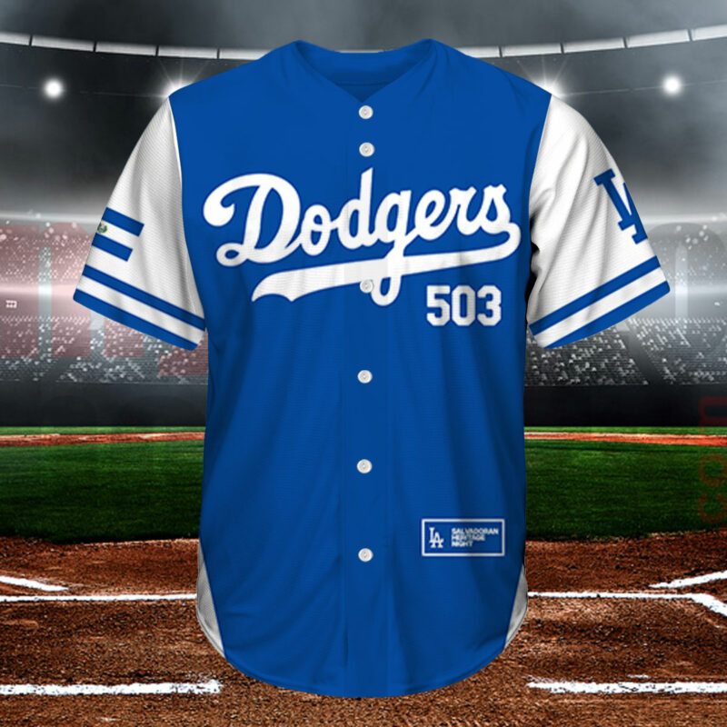 2023 Salvadoran Heritage Night Dodgers Jersey Giveaway 2023 Salvadoran Heritage Night Dodgers 503 Jersey Shirt Giveaway