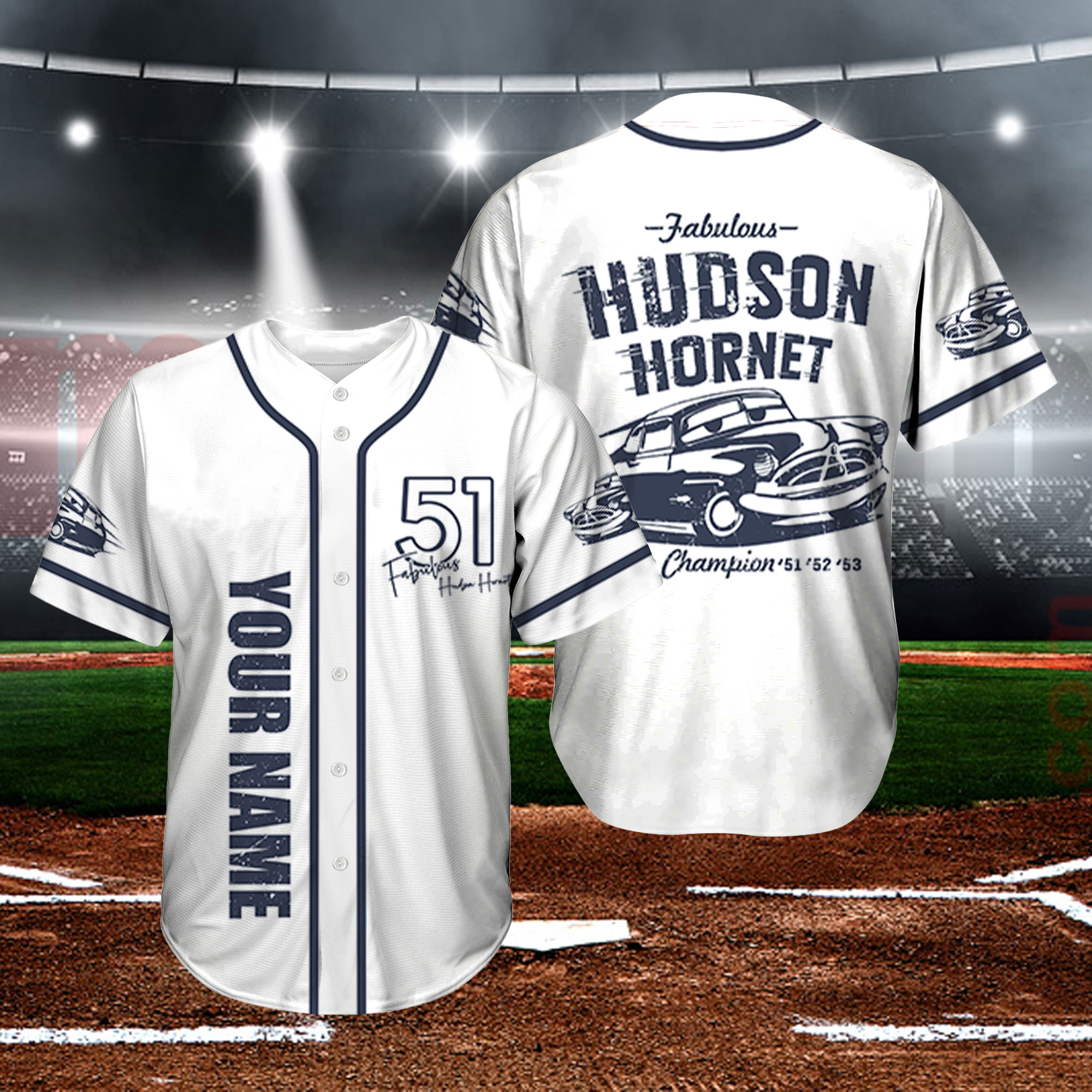 Personalize Cars Hudson Hornet Piston Cup Champion Custom Baseball Jersey  Shirt - Lelemoon