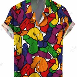 Funny Colorful Cocks Print Short Sleeve Hawaiian Shirt