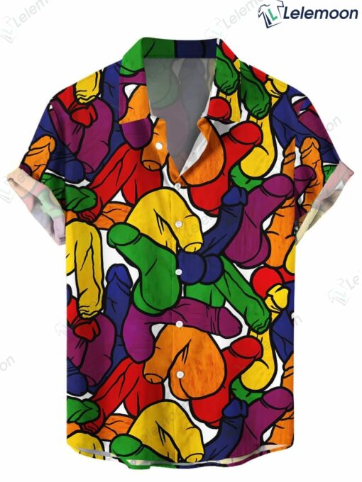 Funny Colorful Cocks Print Short Sleeve Hawaiian Shirt