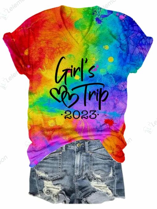 Girl's Trip 2023 Tie-Dye Print V-Neck Shirt 2