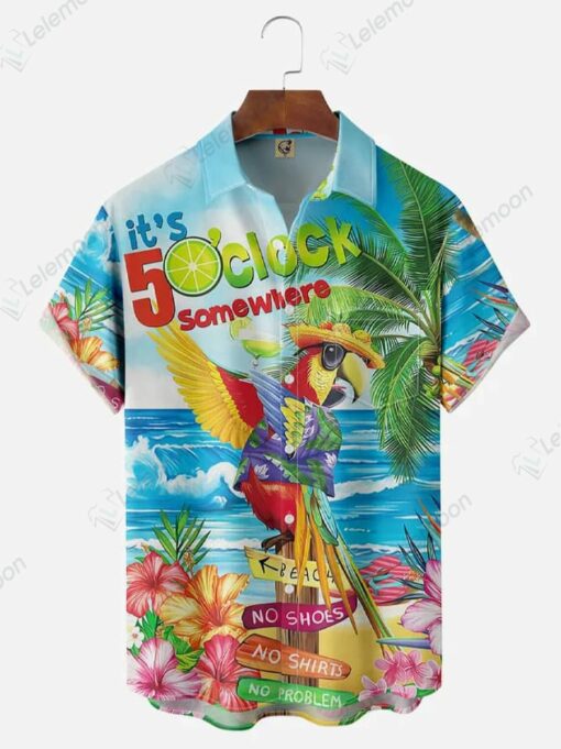 It's 5 O'Clock Somewhere Parrot Short Sleeve Hawaiian Shirt