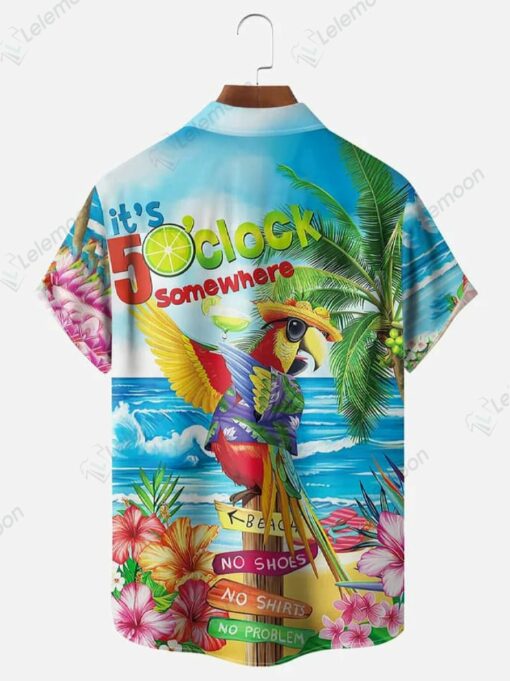 It's 5 O'Clock Somewhere Parrot Short Sleeve Hawaiian Shirt $36.95
