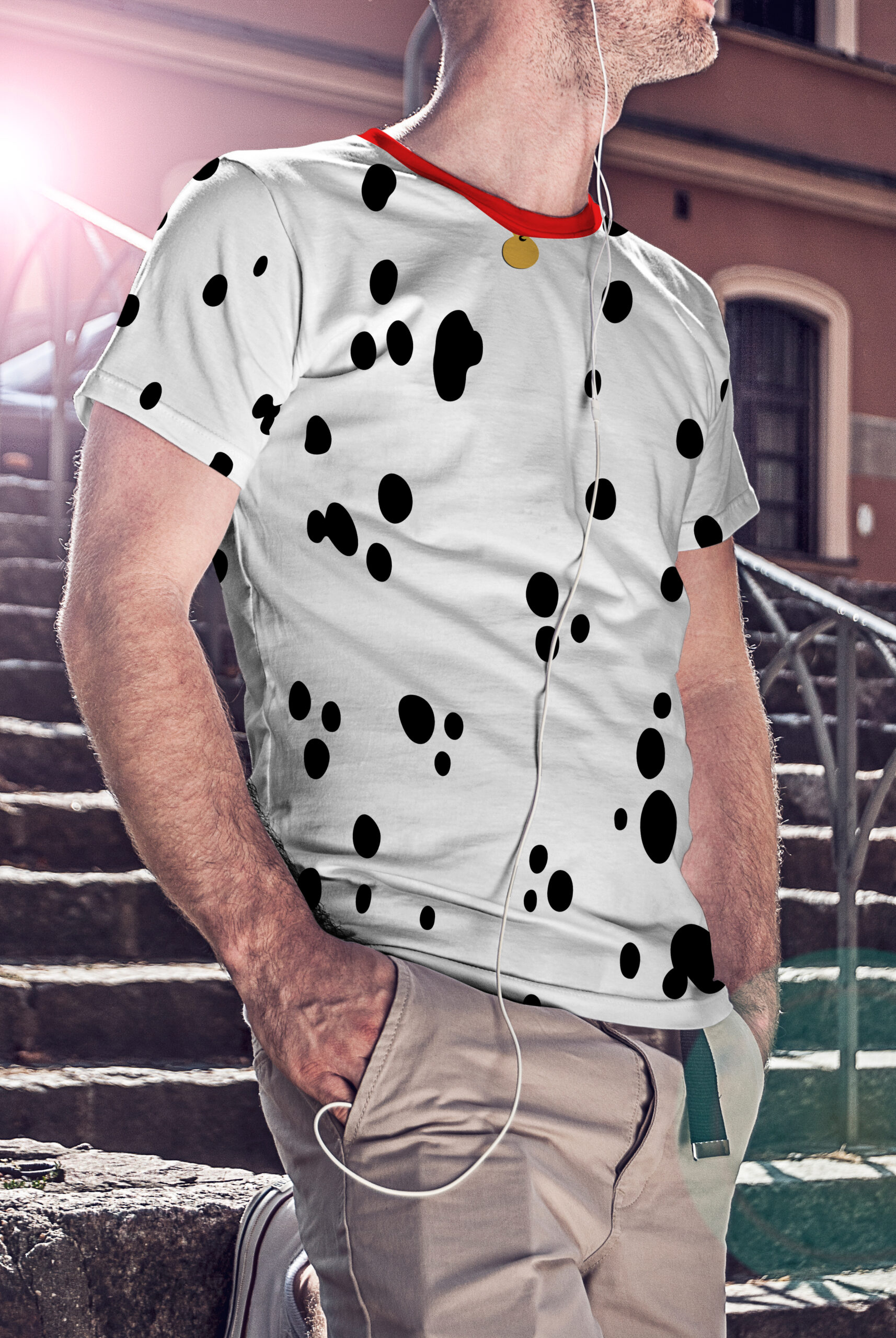 Dog Dalmatian Costume Red Collar Mens Soft T Shirt White