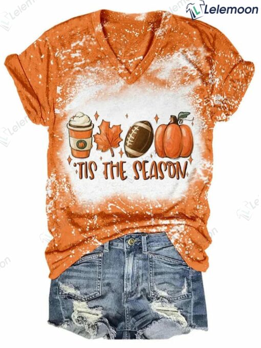 Tie Dye Football Tis The Season Pumpkin Maple Leaf T-Shirt
