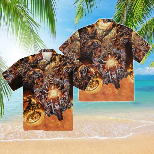 Amazing Skull Motorcycle Racing Hawaiian T-Shirt