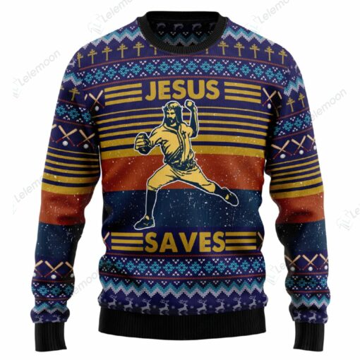 Baseball Jesus Save Ugly Christmas Sweater $41.95