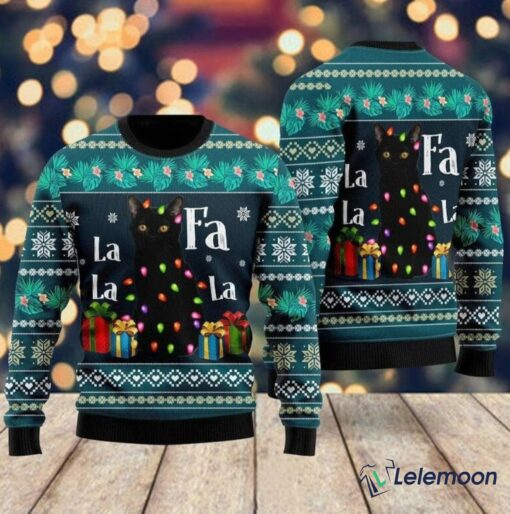 Black Cat Falalala Ugly Christmas Sweater