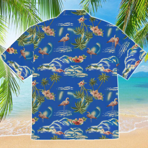 90s Bright Blue Flamingo Island Hawaiian Shirt $36.95