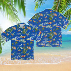 90s Bright Blue Flamingo Island Hawaiian Shirt