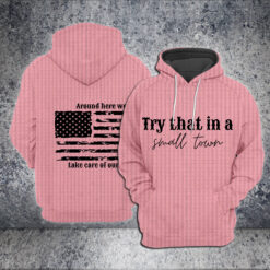 Try That In A Small Town Flag Print Waffle Hoodie