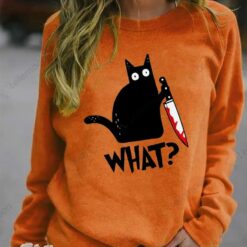 Halloween Black Cat Print Casual Sweatshirt