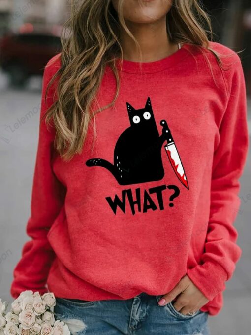 Halloween Black Cat Print Casual Sweatshirt $30.95