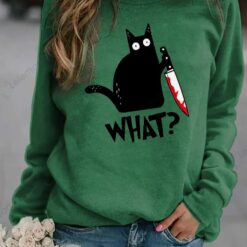 Halloween Black Cat Print Casual Sweatshirt $30.95