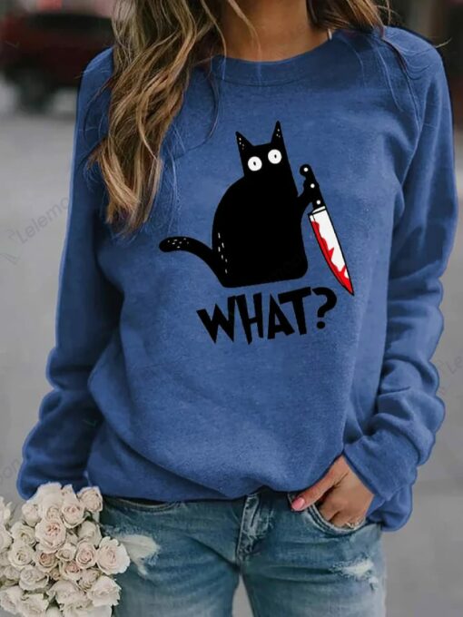 Halloween Black Cat Print Casual Sweatshirt $30.95