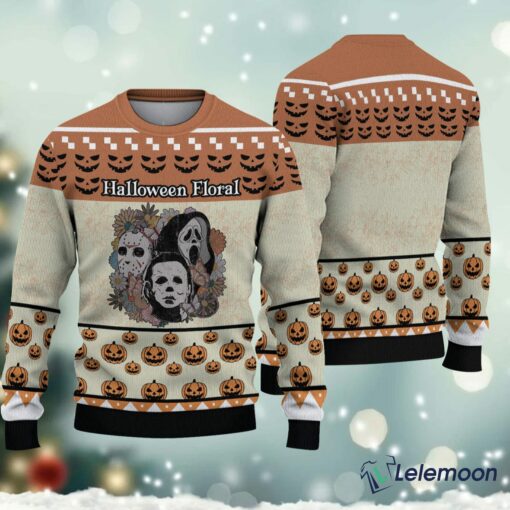 Horror Floral Characters Halloween Ugly Sweater