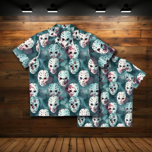 Jason Vorhees Friday The 13th Faces Button Up Hawaiian Shirt