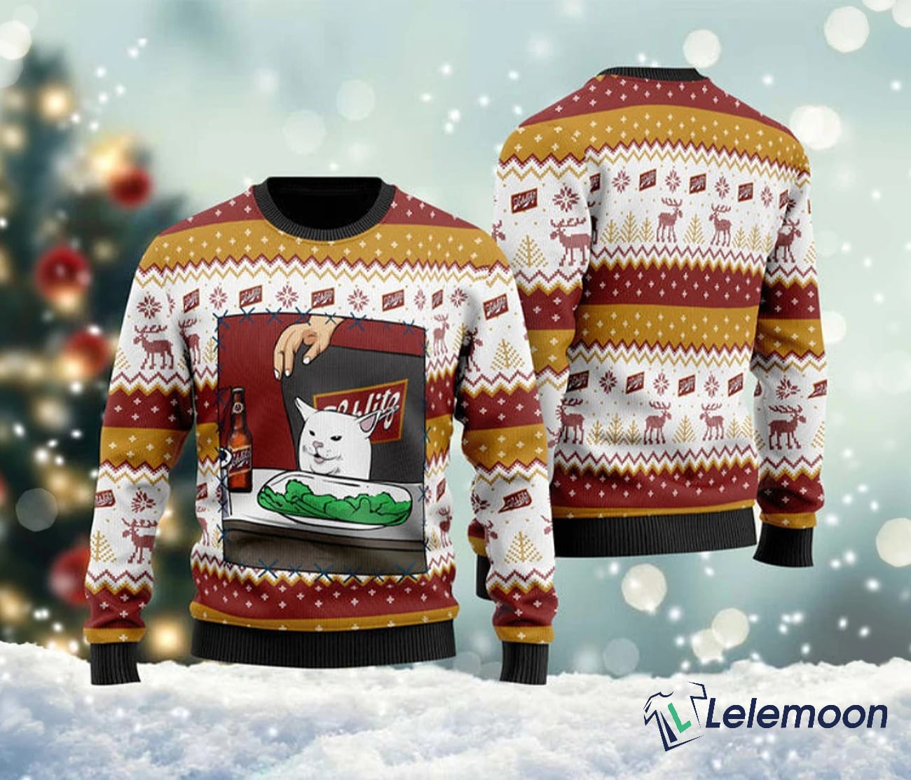 Joseph Schlitz Cat Meme Ugly Christmas Sweater Lelemoon