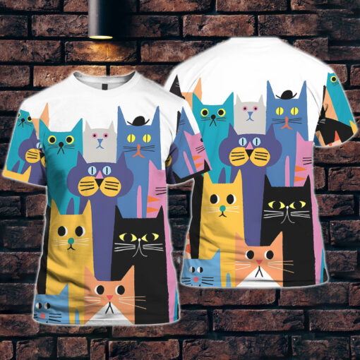 Cats Print Short Sleeve Shirt