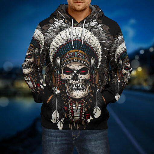 Native American Skull Headdress Men's All Over Print Hoodie $45.95