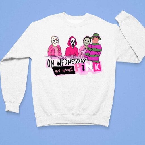 Mean Girls On Wednesday We Wear Pink Halloween Freddy Jason Mike Scream Shirt $19.95