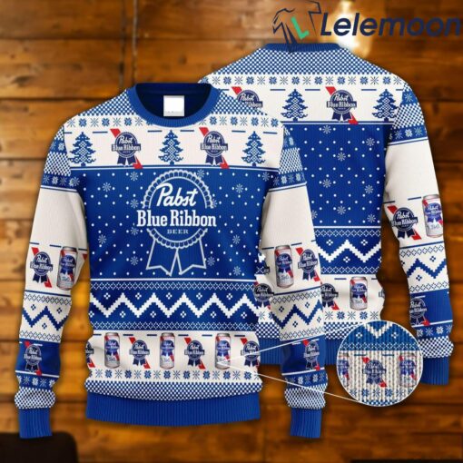 Pabst Blue Ribbon Ugly Christmas Sweater For Beer Lovers $41.95