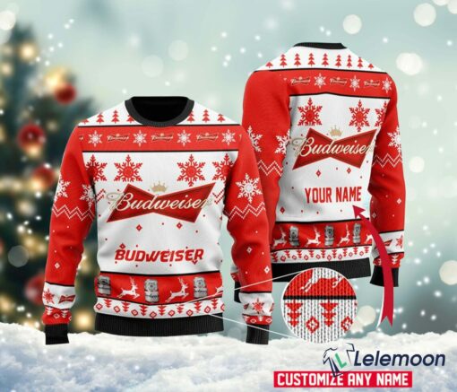 Personalized Name Budweiser Christmas Ugly Sweater