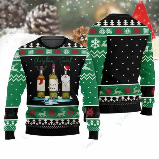 Wine Christmas Spirit Drinking Wine Lovers Gift Green Ugly Sweatshirt Sweater
