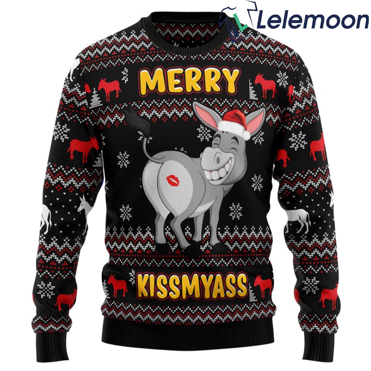 Donkeys Merry Kissmyass Ugly Christmas Sweater - Lelemoon