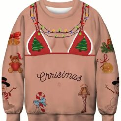 3D Fake Belly Design Humorous Pullover Xmas Party Long Sleeve Shirts Cool Holiday Festival Sweater for Men and Women $41.95