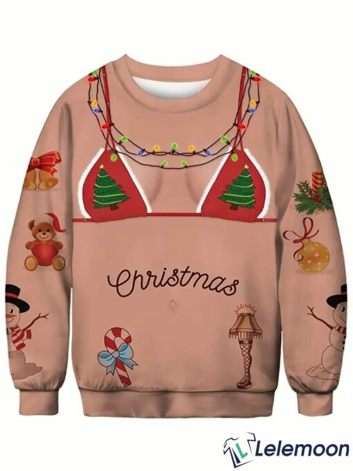 3D Fake Belly Design Humorous Pullover Xmas Party Long Sleeve Shirts Cool Holiday Festival Sweater for Men and Women $41.95