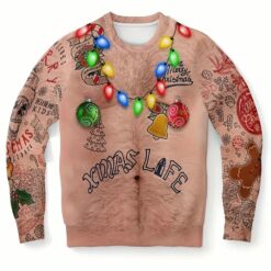 3D Fake Belly Design Humorous Pullover Xmas Party Long Sleeve Shirts Cool Holiday Festival Sweater for Men and Women $41.95
