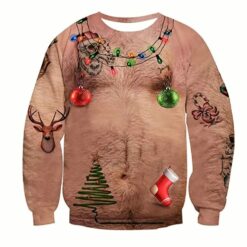 3D Fake Belly Design Humorous Pullover Xmas Party Long Sleeve Shirts Cool Holiday Festival Sweater for Men and Women $41.95