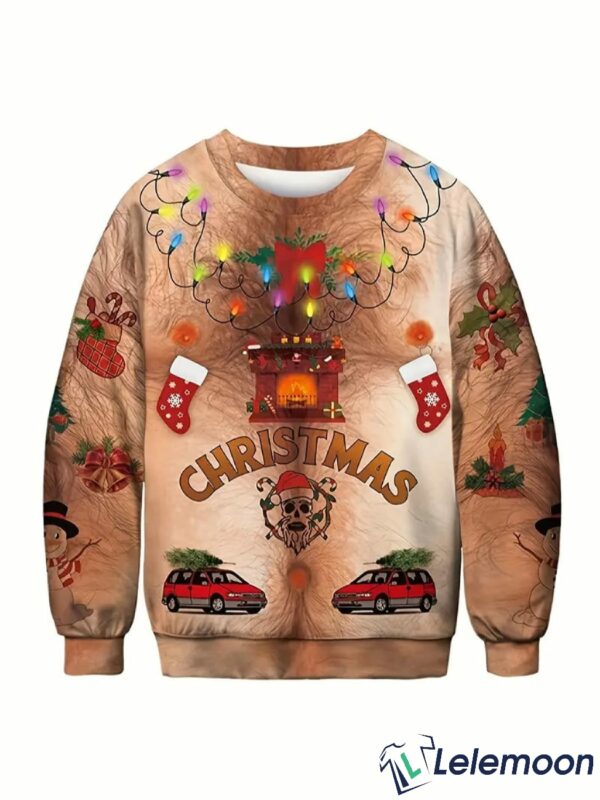 3D Fake Belly Design Humorous Pullover Xmas Party Long Sleeve Shirts Cool Holiday Festival Sweater for Men and Women $41.95