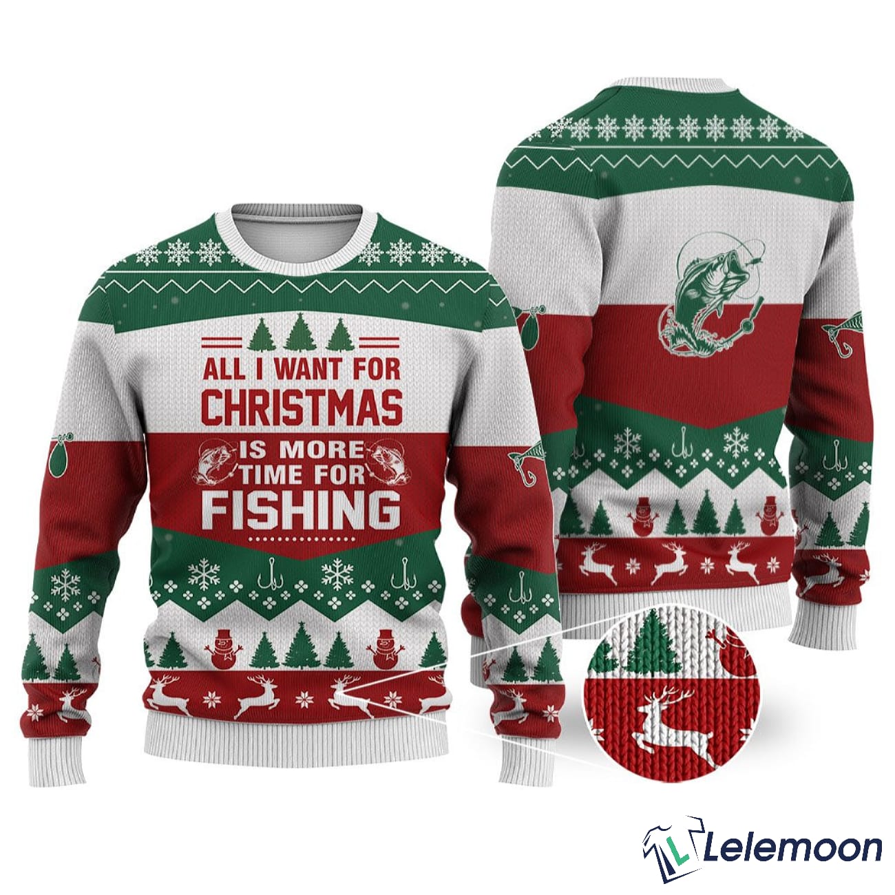 All I Want For Christmas Is Fishing Christmas Ugly Sweater - Lelemoon
