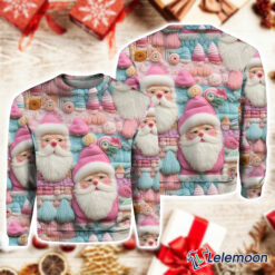 Women's Christmas Pink Santa Print Hoodie Sweatshirt $45.95