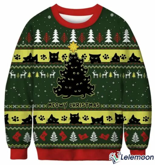 Black Cat Christmas Tree Christmas Sweater $41.95