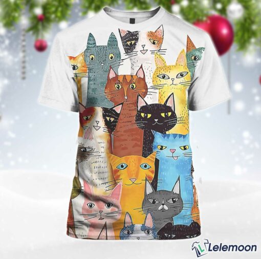 Colorful Cats Print T-Shirt $30.95
