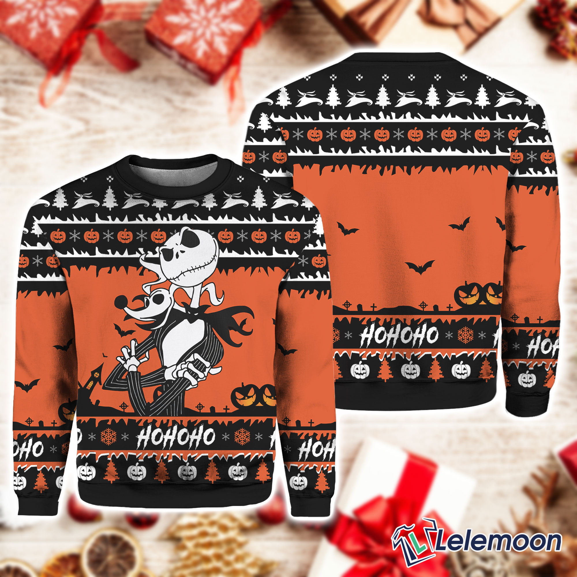 Jack And Zero Nightmare Ugly Christmas Sweater Lelemoon