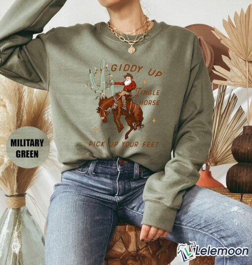 Cowboy Christmas Giddy Up Jingle Horse Pick Up Your Feet Shirt $19.95