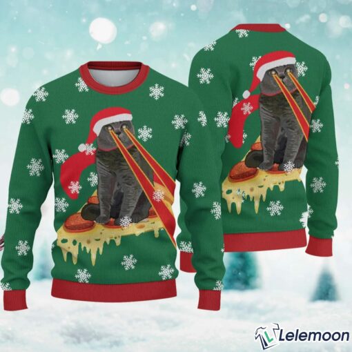 Drax Pizza Cat With Laser Eyes Ugly Christmas Sweater $41.95